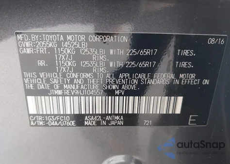 2017 Toyota Rav4 Xle from USA, damaged, VIN JTMWFREV9HJ104557